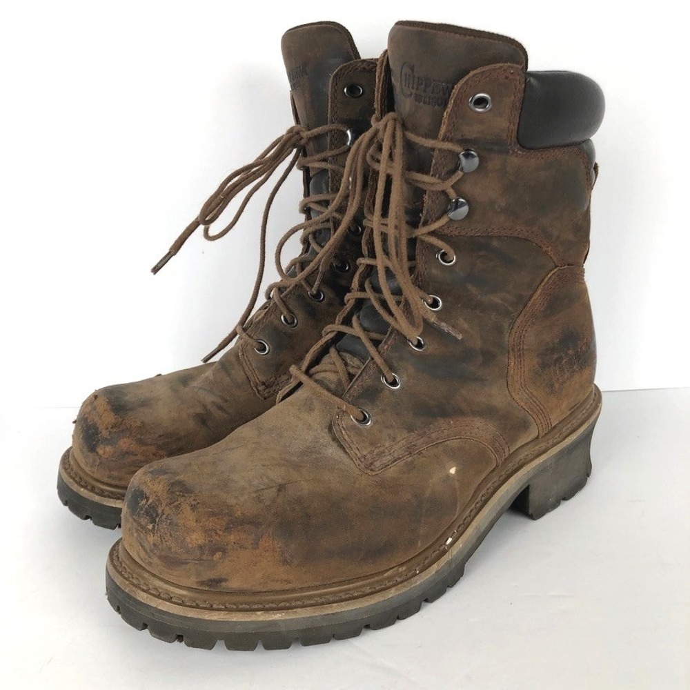 CHIPPEWA 55026 Leather Steel‎ Toe Logger Work Boots Men's 11M Brown Lace Up